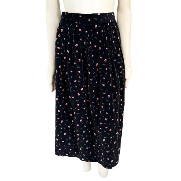 VTG CARROLL REED Black Floral Velvet A-line Midi Skirt SZ 10 - Picture 1 of 10